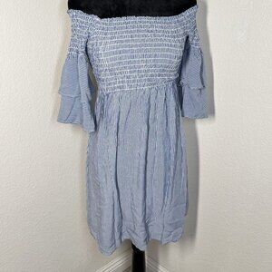 Off-Shoulder Striped Smocked Dress With Flared Sleeves Medium By Willow USA 100%